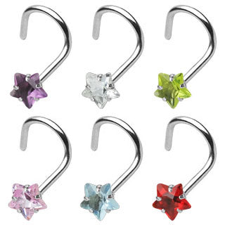 Surgical Steel Nose Screw with Prong Set Star CZ Gem