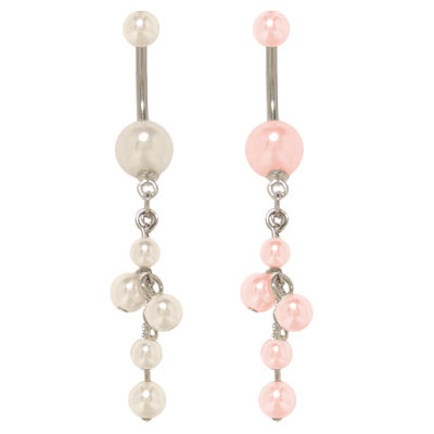 Surgical Steel 14 Gauge Belly Ring with Dangling Pearls