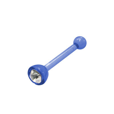 Acrylic 18 Gauge Dark Blue Nose Bone with Clear CZ Gem