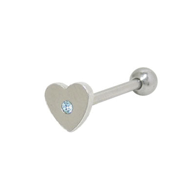 Surgical Steel 14 Gauge Tongue Barbell with Light Blue Flat Head Heart