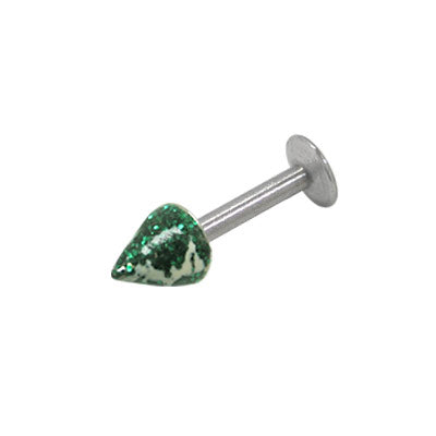 Surgical Steel 14 & 16 Gauge Labret Stud with Green Glitter Spike