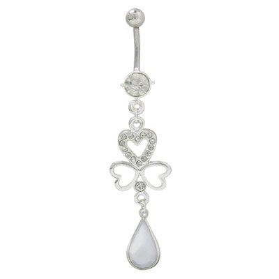Surgical Steel 14 Gauge Belly Ring with Dangle Hearts & CZ Jewels