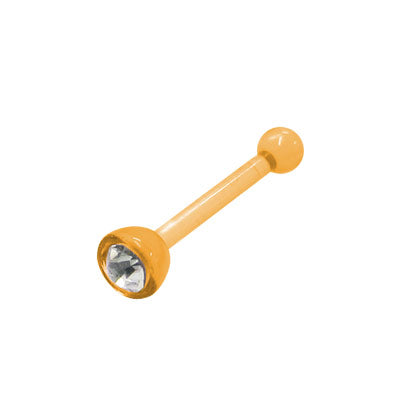 Acrylic 18 Gauge Orange Nose Bone with Clear CZ Gem