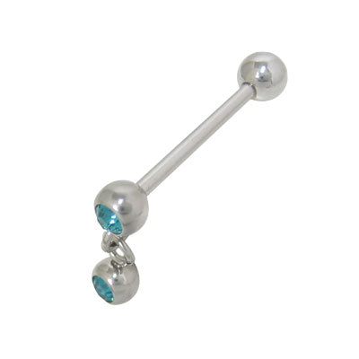 Surgical Steel Turquoise Dangle Double Jewel Tongue Barbell - 14 Gauge