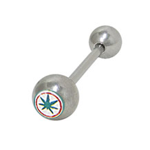 Surgical Steel 14 Gauge Tongue Barbell with Pot Leaf Logo