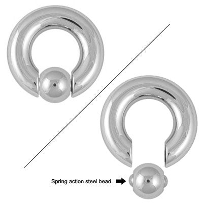 Surgical Steel 2 to 00 Gauge Captive Bead Ring with Spring Action Bead