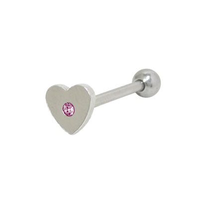 Surgical Steel 14 Gauge Tongue Barbell with Purple Flat Head Heart