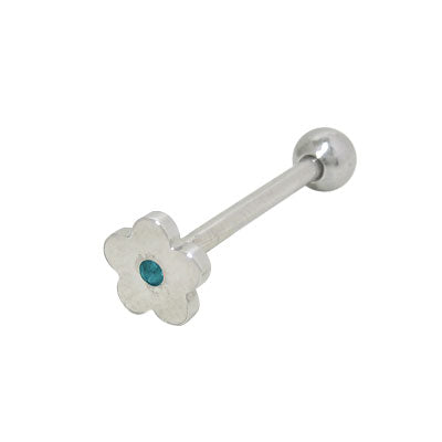 Surgical Steel 14 Gauge Tongue Barbell with Turquoise Flat Head Flower