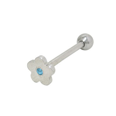 Surgical Steel 14 Gauge Tongue Barbell Light Blue Jeweled Flower