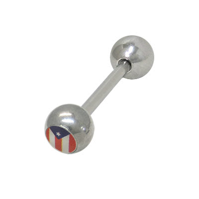 Surgical Steel 14 Gauge Tongue Barbell with Puerto Rican Flag Logo