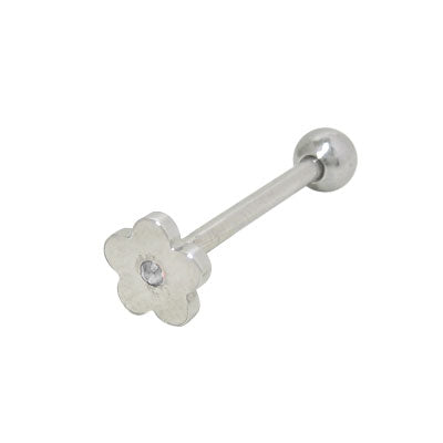 Surgical Steel 14 Gauge Tongue Barbell with Clear Flat Head Flower