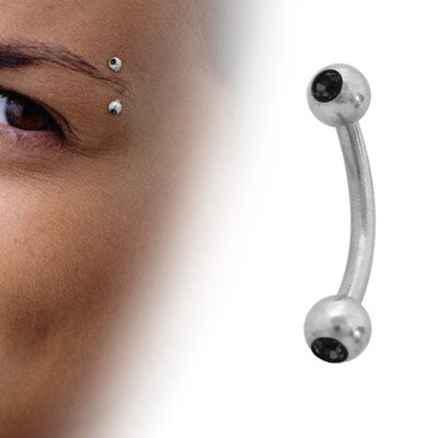 Surgical Steel 16 Gauge Curved Eyebrow Barbell with Double Black Jewel