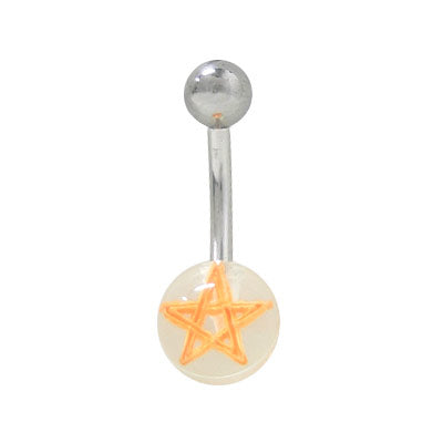 Surgical Steel 14 Gauge Belly Ring with Orange Star Acrylic Ball