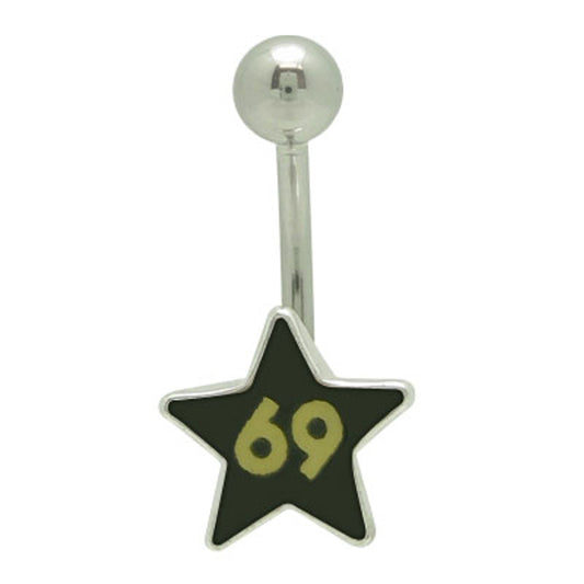 Surgical Steel Belly Button Ring Curved Barbell 14 Gauge with Star 69