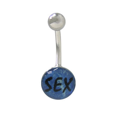 Surgical Steel 14 Gauge Belly Ring with Holographic SEX Design