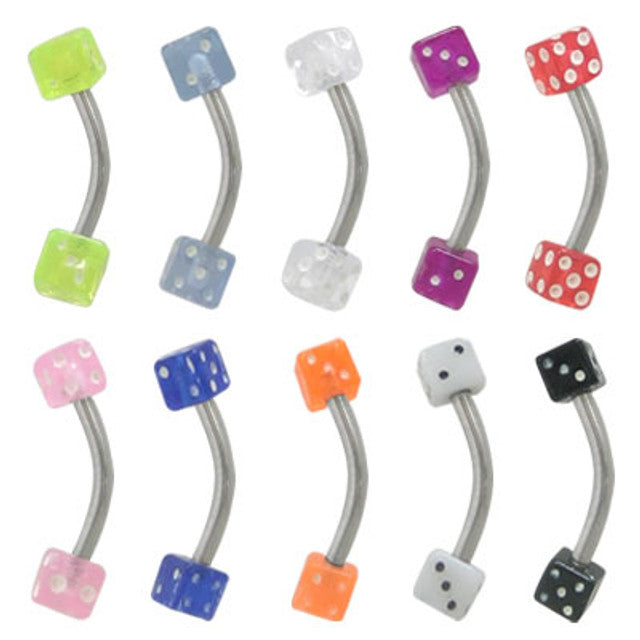 Surgical Steel Eyebrow Ring Curved Barbell 16 Gauge With Acrylic Dice