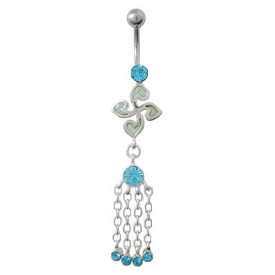 Surgical Steel 14 Gauge Belly Ring with Sterling Silver Swirl Dangle