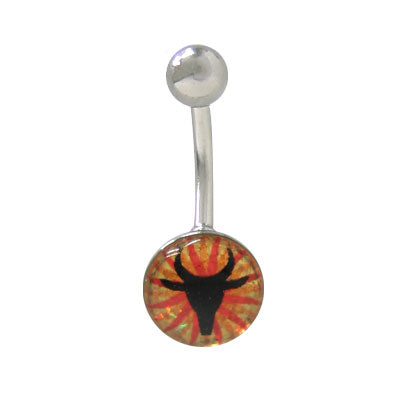 Surgical Steel 14 Gauge Belly Ring with Holographic Bull Head