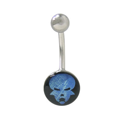 Surgical Steel 14 Gauge Belly Ring with Holographic Alien Head