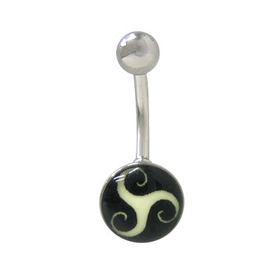Surgical Steel 14 Gauge Belly Ring with Glow in the Dark Triskelion