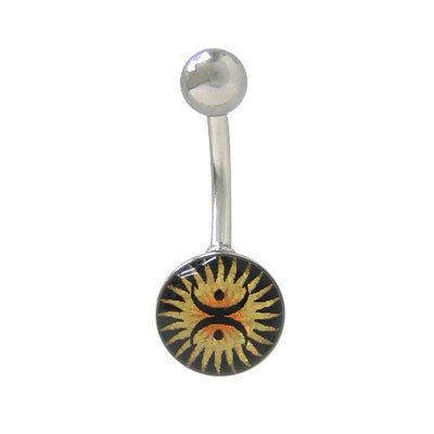 Surgical Steel 14 Gauge Belly Ring with Holographic Sun Flower