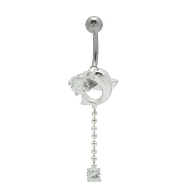 Surgical Steel 14 Gauge Belly Ring with Dangle Dolphin