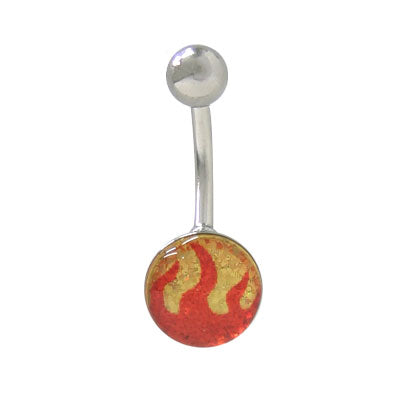 Surgical Steel 14 Gauge Belly Ring with Holographic Flames