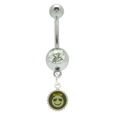 Surgical Steel 14 Gauge Belly Ring with Cool Angel Face Dangle