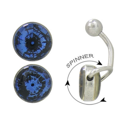 Surgical Steel 14 Gauge Belly Ring with Holographic Blue Spinner