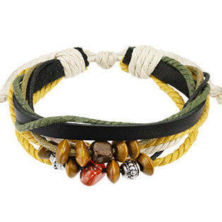 Black Leather Two Tone Braided Bracelet with Surgical Steel