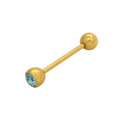 Surgical Steel 14 Gauge Tongue Barbell with Light Blue Jewel