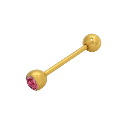 Surgical Steel 14 Gauge Tongue Barbell with Pink Jewel