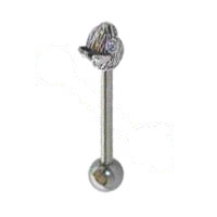 Surgical Steel 14 Gauge Tongue Barbell with Sterling Silver Mouse Head