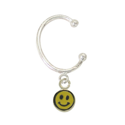 Non Piercing Belly Button Hoop with Dangle Happy Face Charm