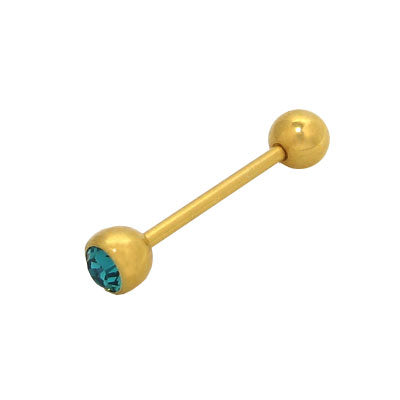 Surgical Steel 14 Gauge Tongue Barbell with Turquoise Jewel