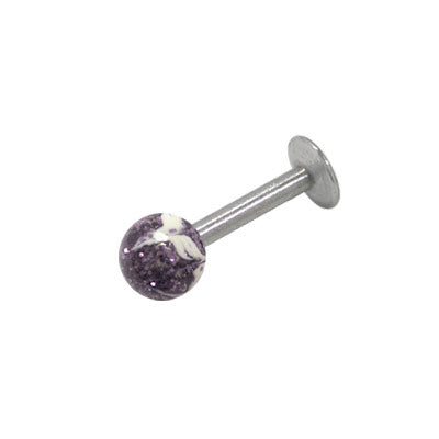 Surgical Steel 14 & 16 Gauge Labret Stud with Purple Glitter Ball