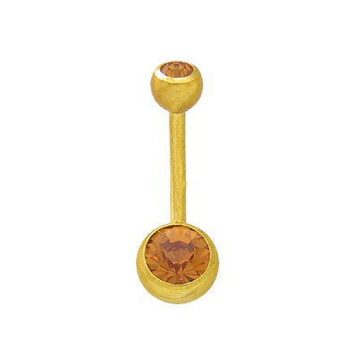 Gold Plated Surgical Steel 14 Gauge Belly Ring with Orange CZ