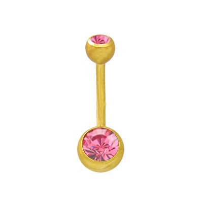 Gold Plated Surgical Steel 14 Gauge Belly Ring with Pink CZ