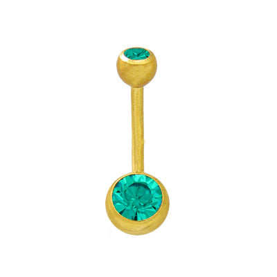 Gold Plated Surgical Steel 14 Gauge Belly Ring with Turquoise CZ