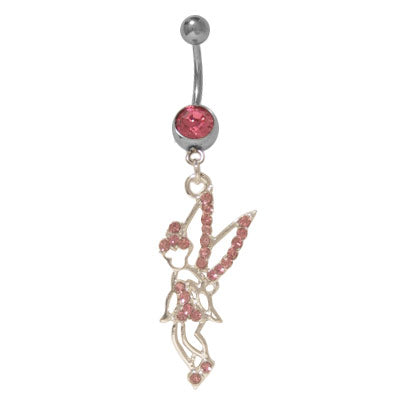 Surgical Steel 14 Gauge Belly Ring with Dangle Fairy & CZ Jewels