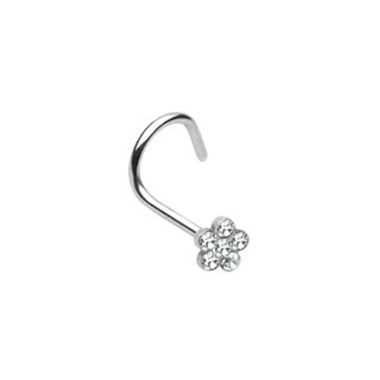 Surgical Steel Nose Ring Screw 18 Gauge with CZ Gem Flower