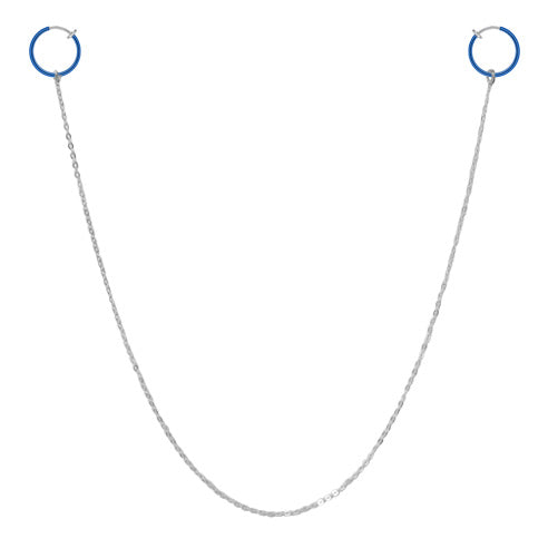 Non-Piercing Nipple Chain with Blue Spring Hoops - 13 Inch