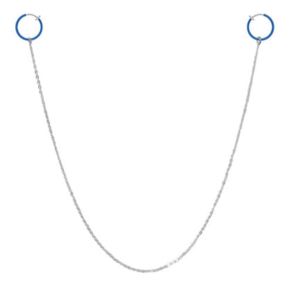 Non-Piercing Nipple Chain with Blue Spring Hoops - 13 Inch