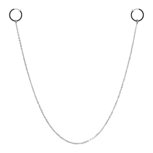 Non-Piercing Nipple Chain with Black Spring Hoops - 13 Inch