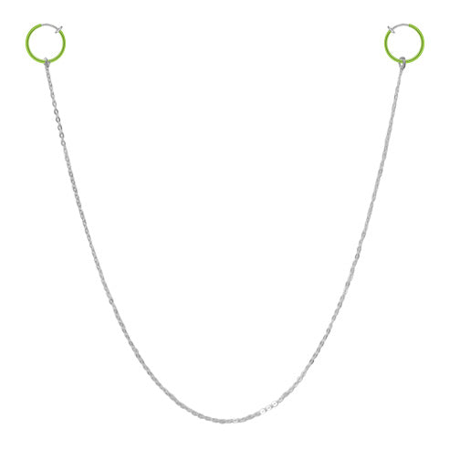 Non-Piercing Nipple Chain with Green Spring Hoops - 13 Inch