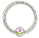 Surgical Steel 14 Gauge Closure Bead Hoop with White Flower Logo