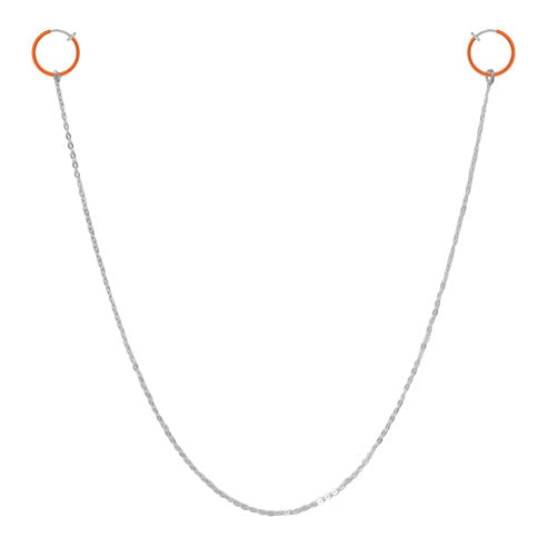 Non-Piercing Nipple Chain with Orange Spring Hoops - 13 Inch