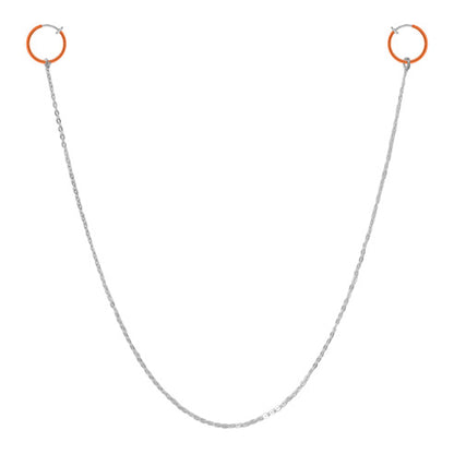 Non-Piercing Nipple Chain with Orange Spring Hoops - 13 Inch
