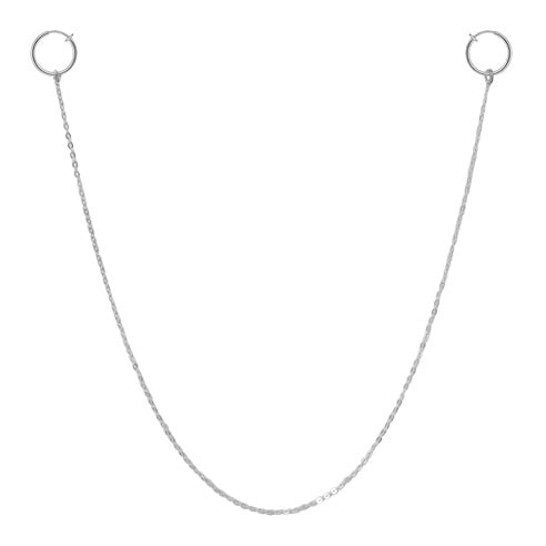 Non-Piercing Nipple Chain with Silver Spring Hoops - 13 Inch