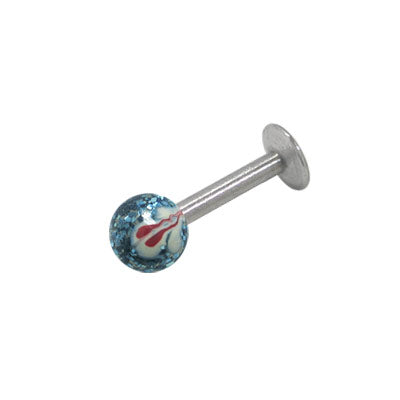 Surgical Steel 14 & 16 Gauge Labret Stud with Blue Glitter Ball